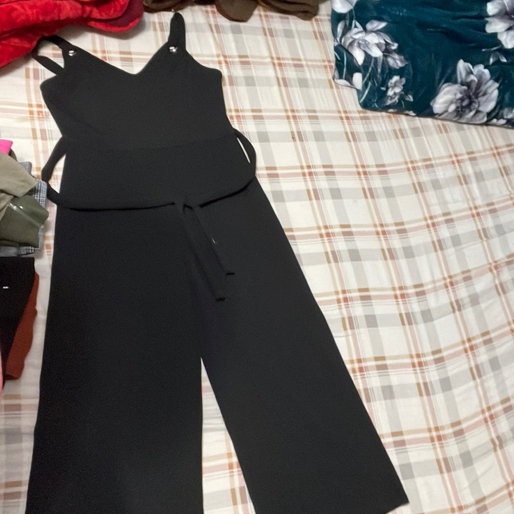 Black wide leg one piece causal